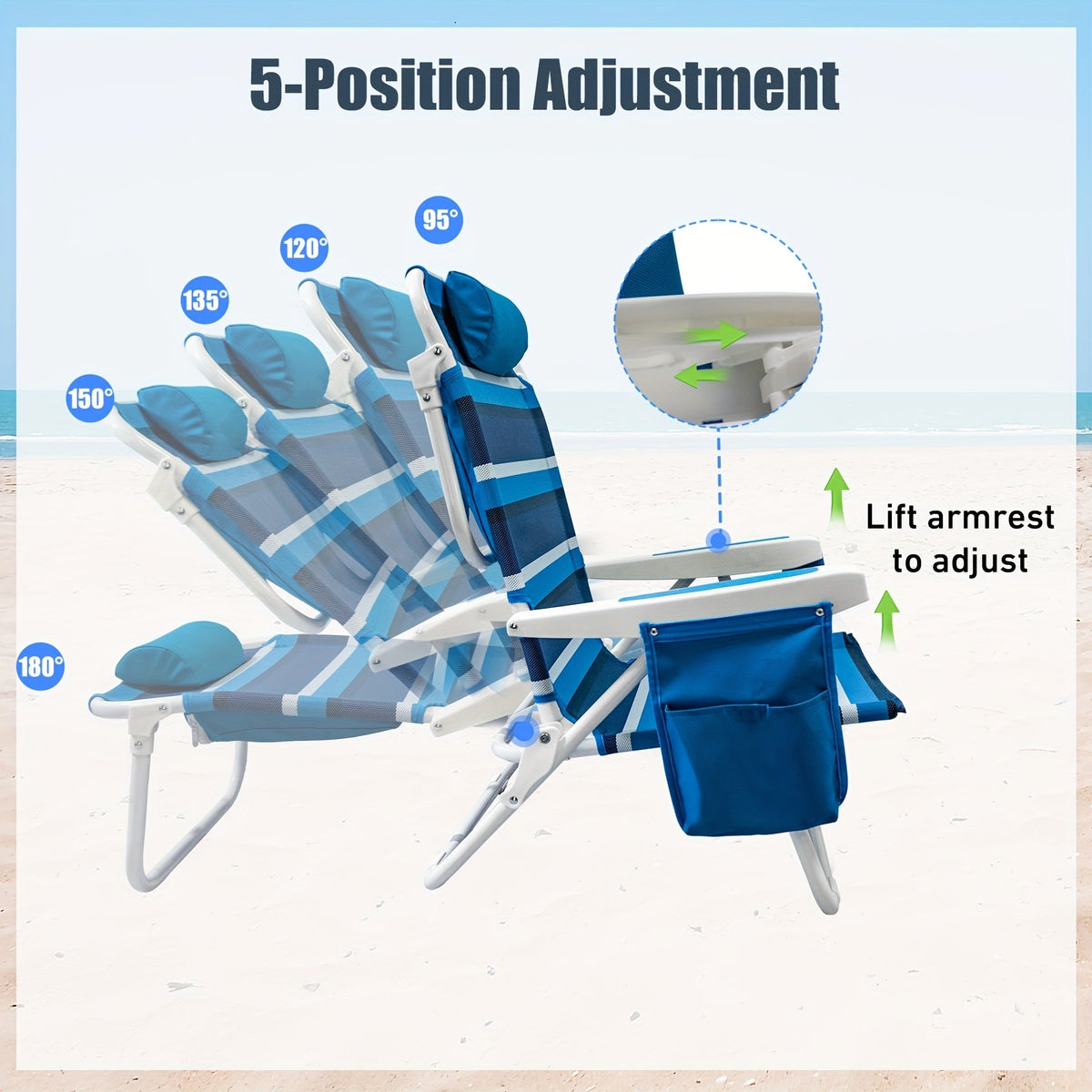 Foldable Beach Lounge Chairs with Backrest (2pcs)